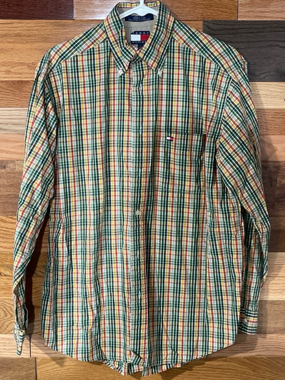 Tommy Hilfiger Men's Green & Yellow Plaid Button-Down Shirt Sz Small